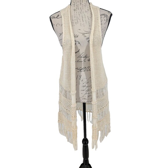 Ruff Hewn Festival Top Large Cream Crochet Fringe Prairie Excellent - Picture 1 of 11